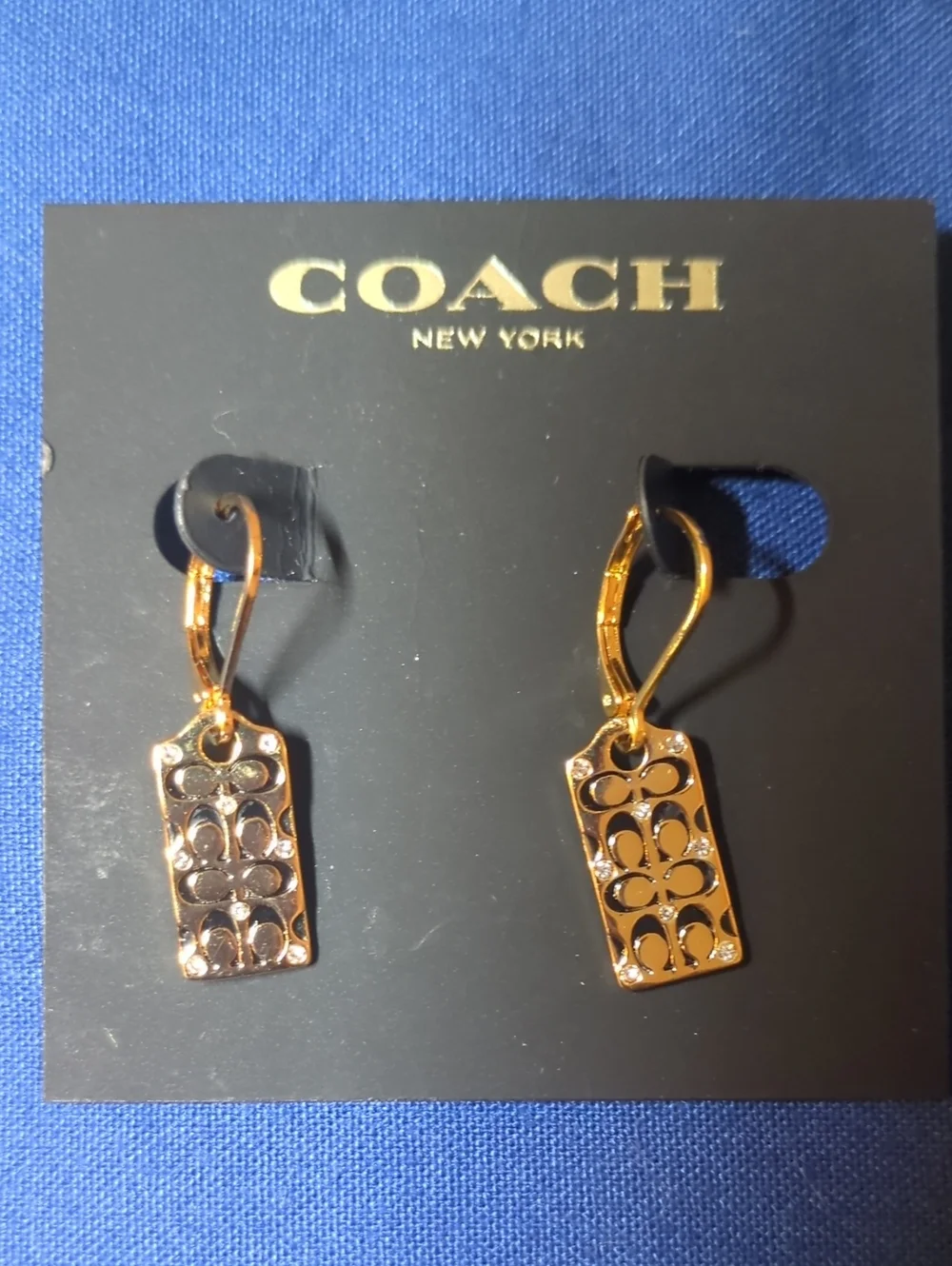 Coach Gold-Tone Signature Cutout Rectangular Drop Earrings NOW ONLY $90 - Picture 2 of 2